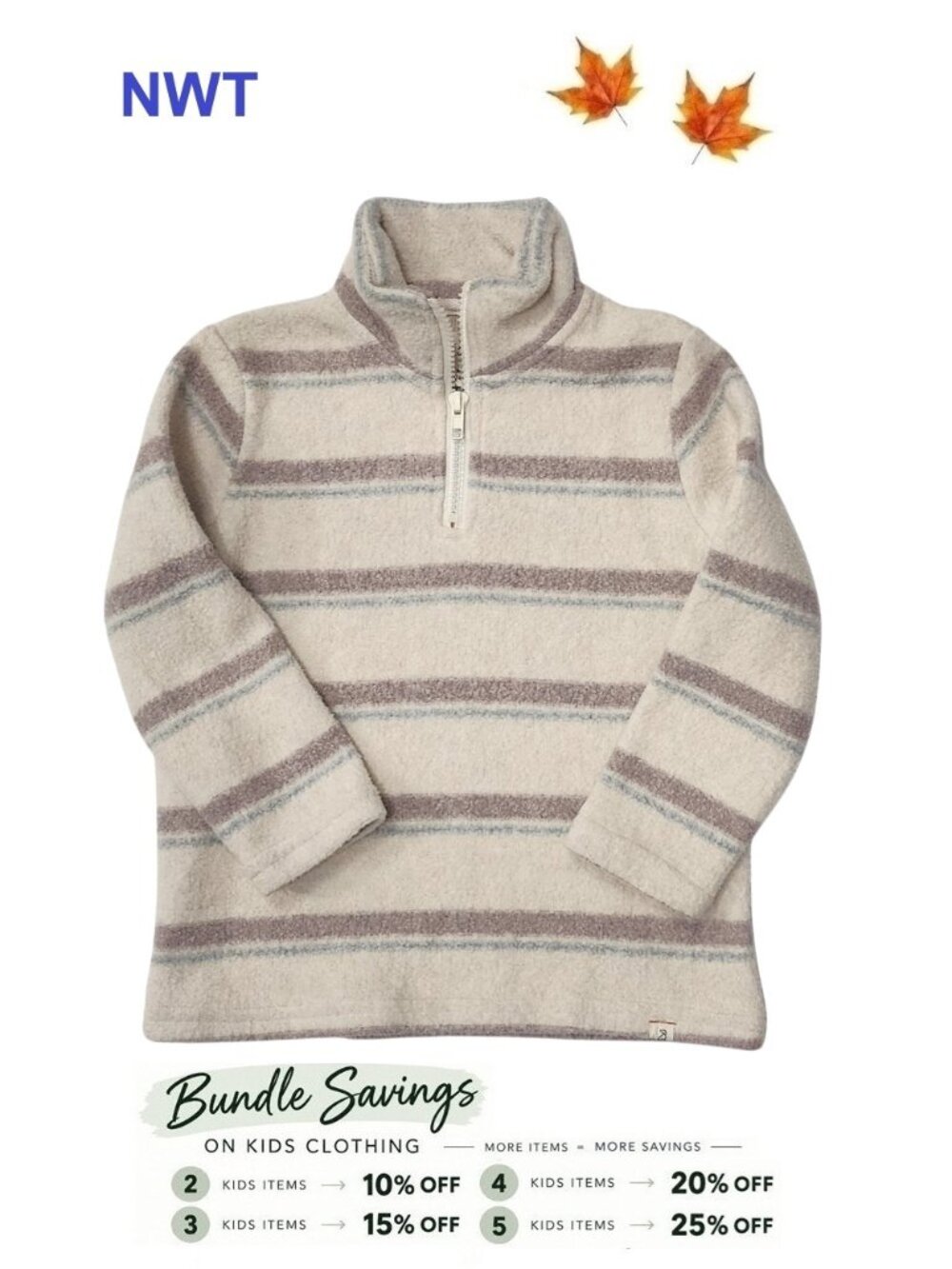 Me & Henry Stripe Fleece Quarter-Zip Pullover size 3/4Y